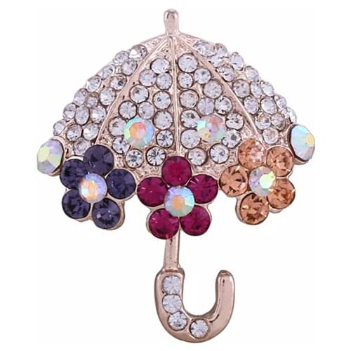 Bling Rhinestone Crystal Umbrella Brooch Decorative Garment Accessories Wedding Bridal Brooch Pin