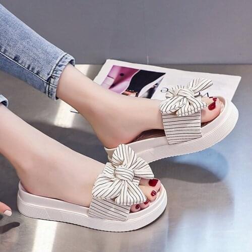 Womens Slippers 2021 Summer New Fashion Bowknot Womens Sandals Thick Bottom for Outdoors Beach Shoes