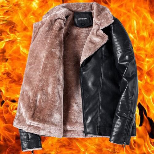 Winter Jacket Men Fleece Thick Warm Fur Collar Faux PU Leather Coat Slim Korean Motorcycle Leather Jacket Casaco Masculino M-3XL