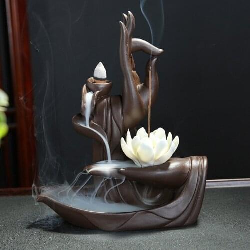 10Pcs Cones Purple Clay Incense Burner Buddha Hand Backflow Incense Burner Lotus Incense Burner