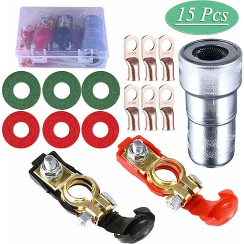 15 IN 1 Car Battery Cable Terminal Clamp Connector Clean Brush Protector Washer Practical Termination Copper Ring Kit Accessory