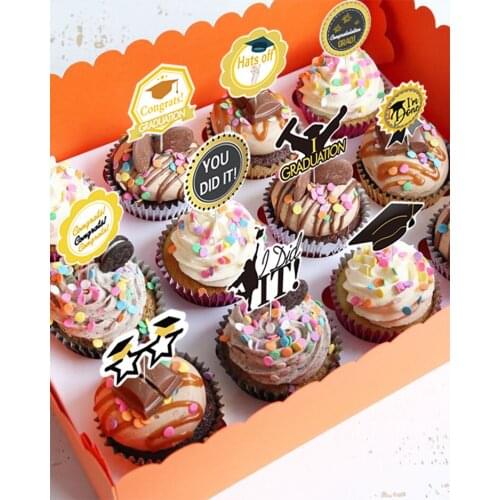 25pcs/set 2021 Graduation Party Cake Toppers Bachelor Cap Cake Topper Paper Cupcake Baking Happy Graduation Party Decorations
