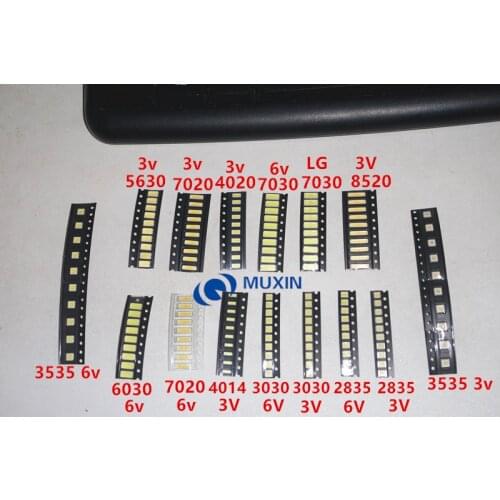 370pcs/lot 1W SMD LED Kit 3V/6V 2835/3030/2828/3535/5630/7020/7030/4020/4014/7032 Cold white For TV Backlight Beads