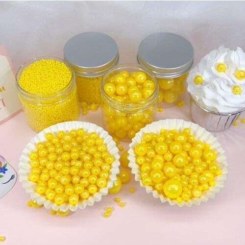 500g Edible Yellow Pearl Sugar Balls Fondant Cake Decoration Edible Candy Sugar Beads Baking Decoration Colorful Sugar Sprinkles