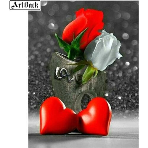 5D Diamond Painting Red Heart Rose Love Picture Diamond Embroidery Full Square Diamond Mosaic Rhinestone Home Decor