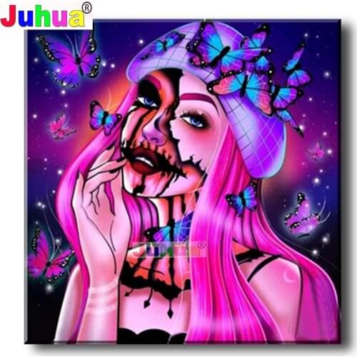 5D DIY Diamond Painting Butterflies Ghost Woman Face Handicraft Full Square Drill Diamond Embroidery Gothic Lady Handmade Gift