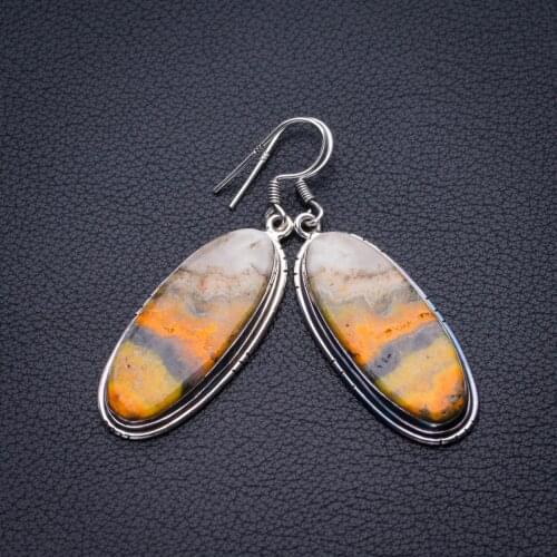 Natural Bumble Bee Jasper Handmade 925 Sterling Silver Earrings 2" D3425