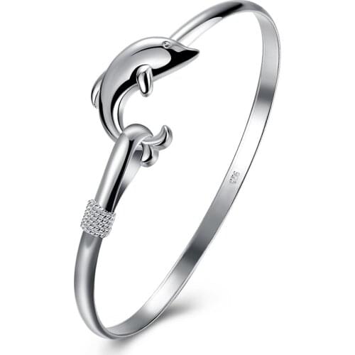 BABYLLNT 925 Silver Dolphin Bangle Bracelet For Women Wedding Engagement Fashion Charm Party Jewelry Gift Wholesale