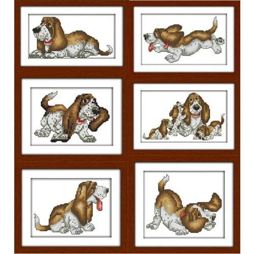 Basset hound Stamp Cross Stitch Cartoons Dogs Printing Counted Cross Stitch 14CT 11CT Fabric Embroidery Handmade Needlework Sets