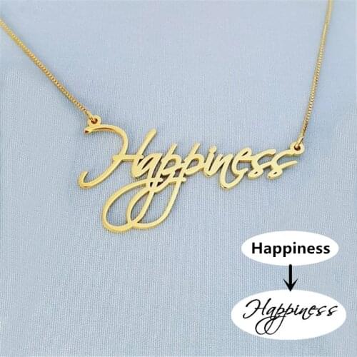 Stainless Steel Box Chain Cursive Name Necklace Personalized Any Name Letters Pendant For Women Men Custom Jewelry Birthday Gift