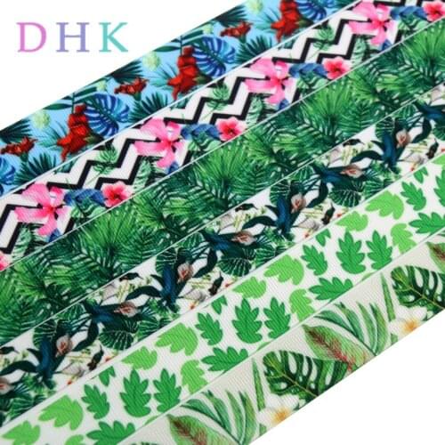 DHK 50yards tropical leaf printed grosgrain Ribbon Accessory hairbow headwear decoration Wholesale OEM DIY S895