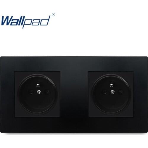 Dual EU French Socket Black Wallpad Luxury Wall Power Electrical Outlet Sockets PC Panel