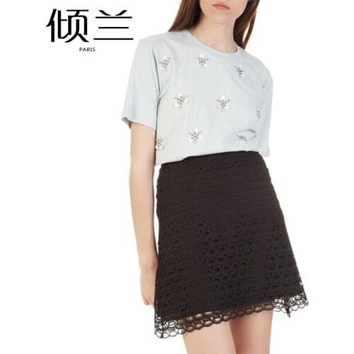 Pqtads French womens s s European and American style half skirt with hollow pattern hem Emil j4217e