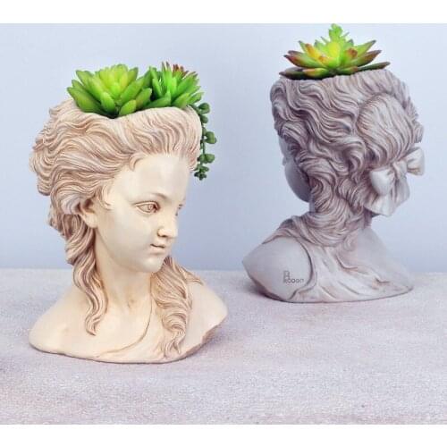 Resin Simulation Plaster Greek Girl Sculpture Statue Home Decoration Accessories Fleshy Flower Pot Plant Pot