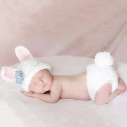 Newborn Photography Props Accessories Baby Rabbit Costume Knitted Baby Hat+Pants Set Studio Baby Photo Props Crochet Baby Gifts