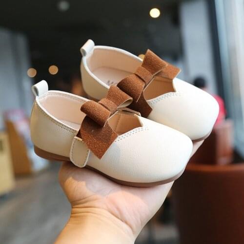 Girls bowknot shoes square head kids baby soft bottom single shoes children fashion princess leather shoes peas sneakers