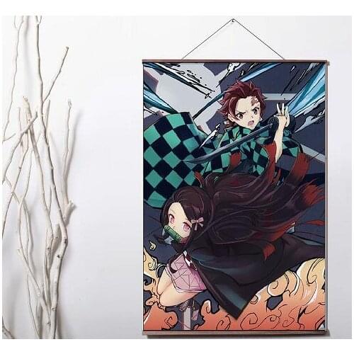 Lot style Demon Slayer: Kimetsu no Yaiba Tanjirou Nezuko Anime Art Canvas print poster painting with solid wood hanging scroll