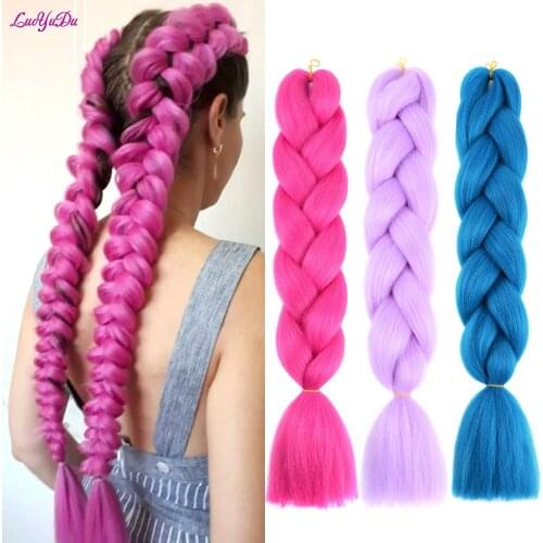 LUOYUDU 100G 24Inch Jumbo Braid Synthetic Crochet Hair Extensions Single Ombre Color Crochet Braiding Hair For African Braids
