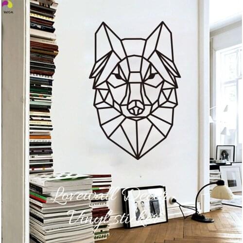 Cartoon Geometric Wolf Wall Sticker Baby Nursery Kids Room Cute Animal Head Wolf Wall Decal Living Room Bedroom Sofa Vinyl Decor