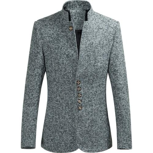 Mens Blazer Mens Business Casual Single-Breasted Stand Collar Blazer Fashion Gentleman Mens Suit Jacket