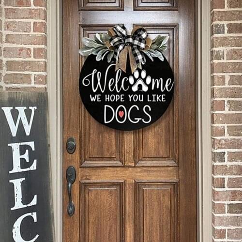 Welcome Wreath Sign for Farmhouse Front Porch Decor We Hope You Like Dogs for Housewarming Holiday Home Decoration