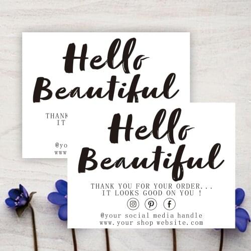 Personalized Small Business Thank You Card Custom Hello Beautiful ! Thank You For Your Order Cards Template Social media card