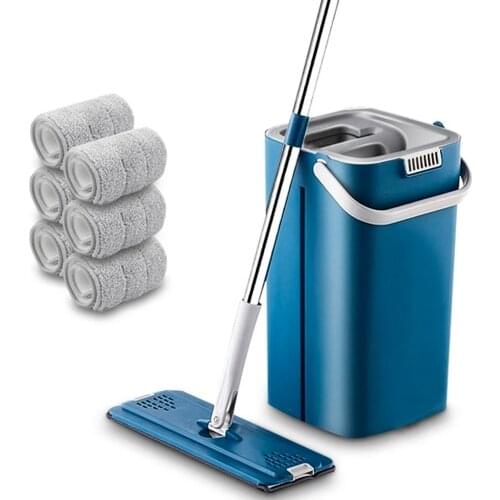 Flat Squeeze Mop and Bucket Free Hand Wash Flat Mop Cleaning Lazy Tool Kit Floor Cleaner Microfiber Mops with Bucket House Clean