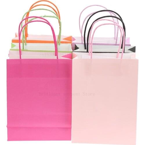 9 color cowhide gift box candy box carton 10 pieces / batch large kraft paper bag with handle recyclable bag fashion clothes