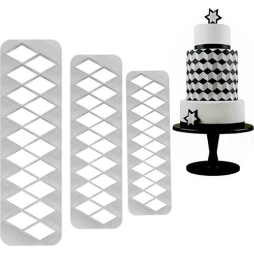 Rhombus Cookie Cutter Plastic Biscuit Knife Baking Fruit Cake Kitchen Tools Mold Embossing Printing