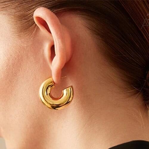 Chubby Chunky gold hoop earrings for women stainless steel lightweight bold hollow hoop earrings minimalist elegant jewelry 2021