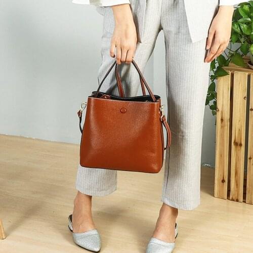 High Quality Ladies Genuine Leather Totes Bag Office Work Shoulder Bag Fashion Women Handbag Classic Solid Color Crossbody Bags