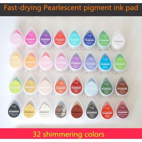 Pack of 32) Tear water Drop shape High quality 32 colors stamp ink pad pearl glitter effect