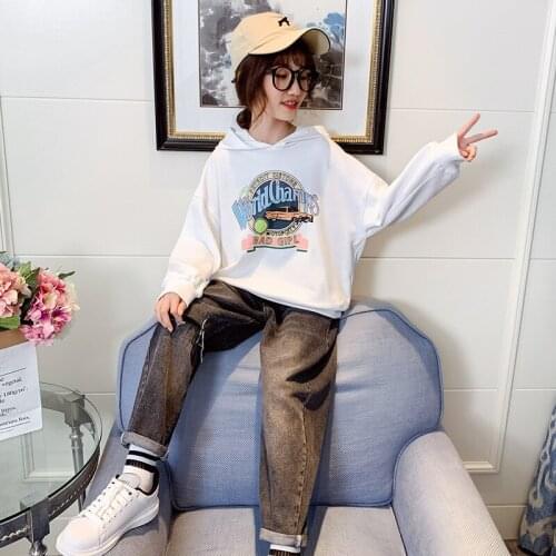 2021 Spring And Autumn Boys Letters Printed Cotton White Black Tops Childrens Pullover Girls Cartoon Pattern Childrens Hoodie