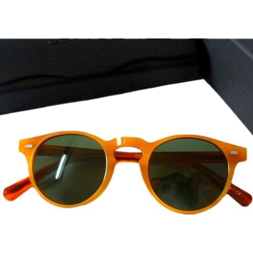 Gregory Peck Vintage Round Polarized Sun Glasses O5186 47-23-145 Brand Designer Men Women Occhiali Da soGafas Oculos with Case