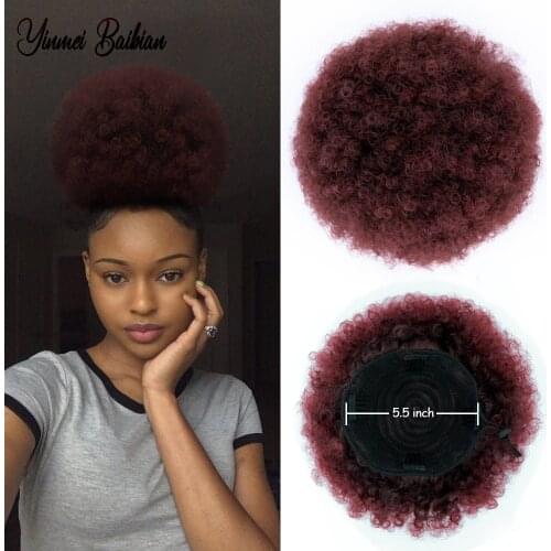 Yinmei Baibian 8inch Afro Kinky Puff Hair Bun Synthetic Drawstring Ponytail Hair Puff Clip in Hair Extensions For Black Women