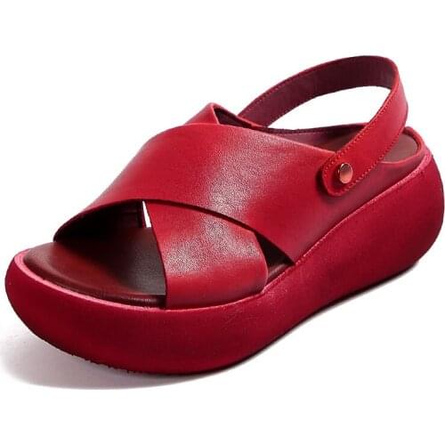 Fashion Handmade Women Sandals 2021 Summer Shoes Genuine Leather Wedges Sandals Women Peep Toe Casual Platform Sandalias Mujer