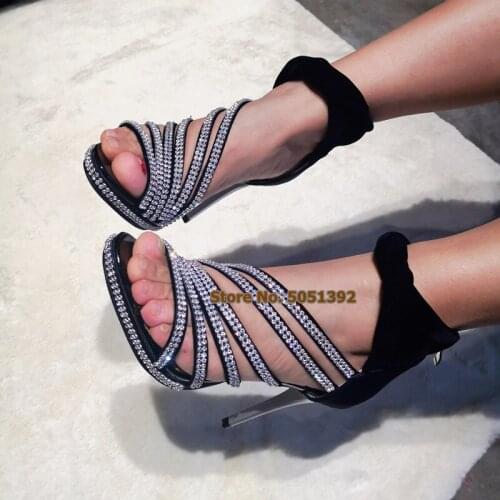 Women High Heel Sandals Diamond Gliterring Peep Toe Bling Bling Rhinestone Shinning Crystal Ladies Sandals Plus Size