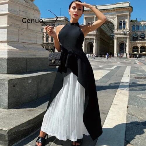 Long Dress Summer Elegant Black Ruched Patchwork Sleeveless Tank Maxi Dresses for Women Party Night Fall Women Clothing