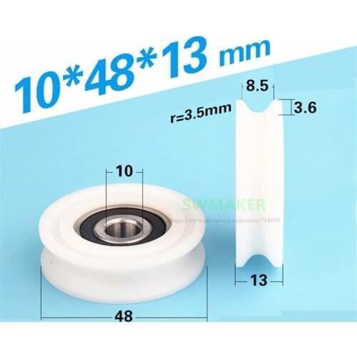 10pcs 10*48*13mm 6200 bearing U-groove pulley, r3.5 over-wire guide wheel/crane, furniture wheel wrapped plastic wheel