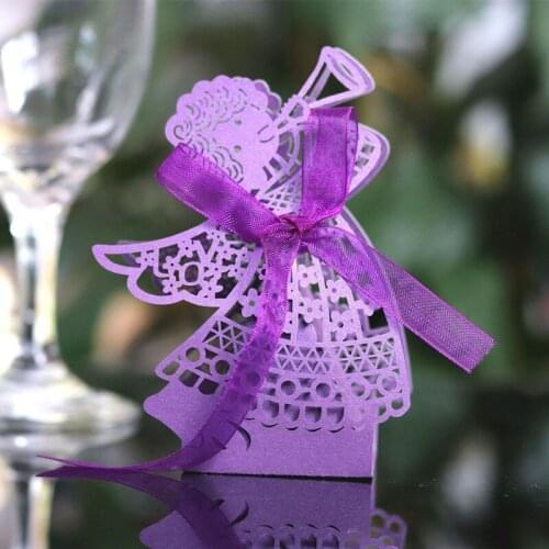 10pcs Angel Girl Laser Cut Hollow Carriage Favor Gifts Candy Dragee Boxes Baby Shower Wedding Bonbonniere Wrapping Paper Bags