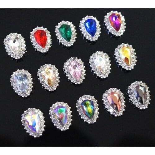 10Pcs/Lot Metal Shield Nail Art Decorations AB Colorful DIY Glass Gem Nail Charms Jewelry Rhinestones For Nails Tips A89~A103