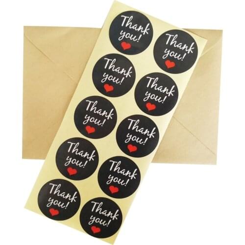 120pcs/Lot Cute Round Black With Red Heart Seal Sticke Thank You Seal Stickers DIY Deco Gift Sticker Label Stationery Supplies