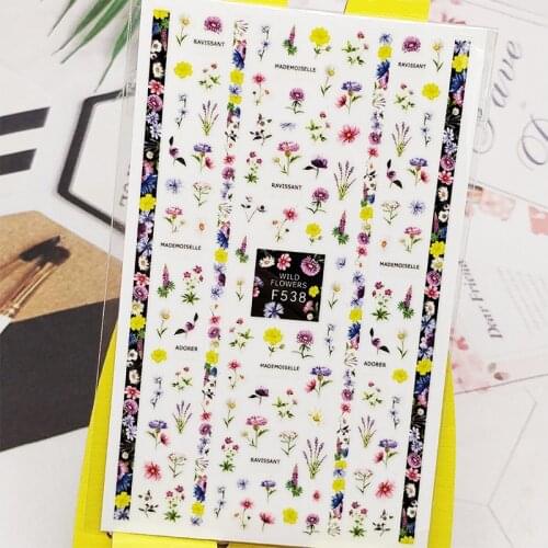 3D Nail Sticker Decals Fresh Flowers Stripe Design Nail Art Decorations Stickers Sliders Manicure Accessories Nails Decoraciones