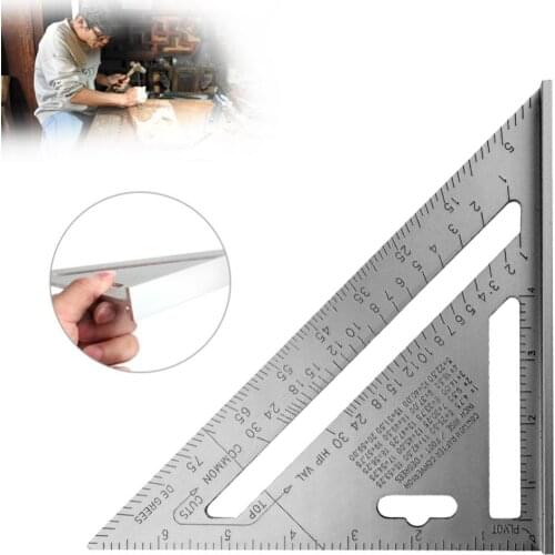 7inch Aluminum Alloy Speed Square Roofing Triangle Angle Protractor Carpenters Measuring Layout Tool Measuring Ruler Silver