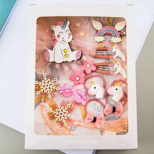 Hair Accessories Suit Cute Unicorn Headband Childrens Headdress Hairpin Set Birthday Gift Box Princess Fashion Accessories