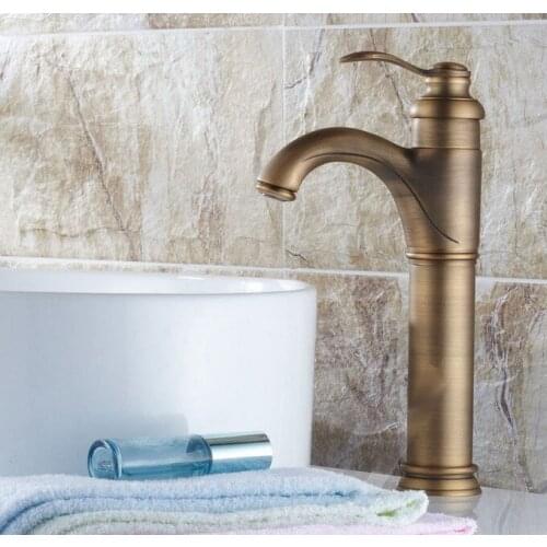 Antique Brass Single Lever Handle Bathroom Vessel Sink Basin Faucet Mixer Taps anf118