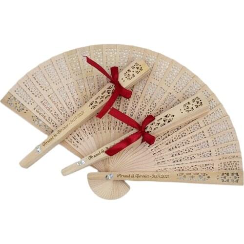 Auviderin Personalized Names 20 30 40 50pcs Wooden Fans with Ribbon Bow Wedding Wood Gift Fan