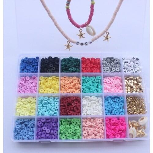 4000Pcs 24 Colors Loose Beads Polymer Clay DIY Costume Accessories for Jewelry Necklace Craft Making with Container