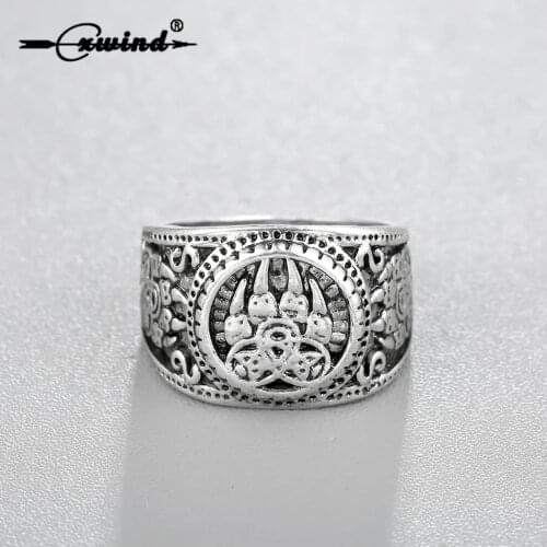 Cxwind Vintage Slavic Bear Paw Slavic Ring Viking Norse Knot Rings for Man Soldier Military Russian Signet Ring Finger Jewelry