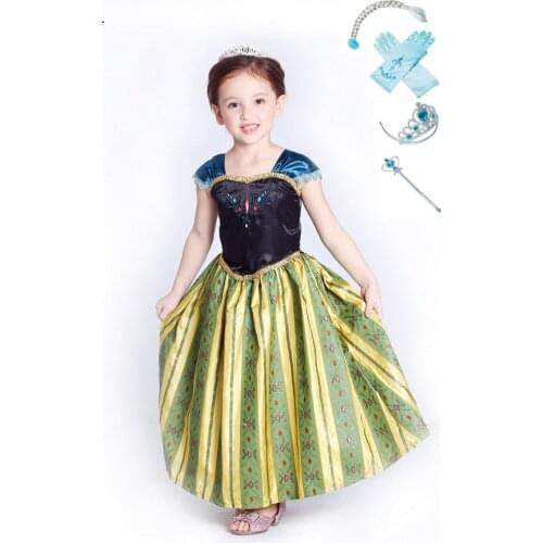 Girls Frozen 2 Anna Princess Dress Kids Cosplay Costume Crown braid Snow Queen Children Birthday Christmas Party Cosplay Dress